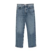 Agolde Indigo Blå Denim Jeans Rak Ben Blue, Dam