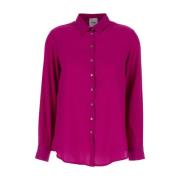 Plain Units Fuchsia Satin Klassisk Krage Skjorta Pink, Dam