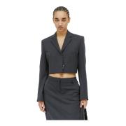 Diesel Skräddarsydd Crop Blazer i Plain Weave Gray, Dam