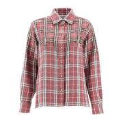 Golden Goose Rutig Tweed Overshirt med Applikation Pink, Dam