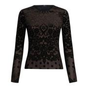 Etro Svart Sammet Jacquard Tulle Topp Black, Dam