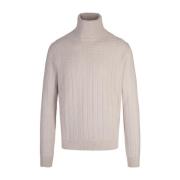 Hugo Boss Vit Kabelstickad Turtleneck Tröja White, Herr