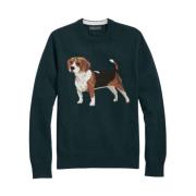 Brooks Brothers Beagle Intarsia ullblandning rund hals Green, Dam