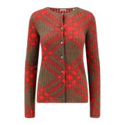 Burberry Röd Stickat Crew-Neck Sweater Aw24 Multicolor, Dam