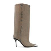 Diesel Canvas Stiletto Boots med Metall Detalj Gray, Dam