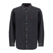 Diesel Sliten denimskjorta med Oval D-logotyp Black, Herr