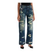 Marc Jacobs Rip & Repair Straight Jeans Blue, Dam