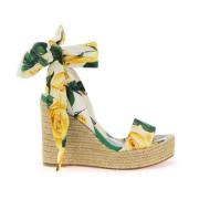 Dolce & Gabbana Blommigt Kilklackssandaler Yellow, Dam