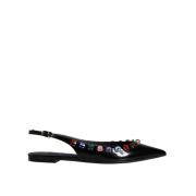 Dolce & Gabbana Kristallutsmyckade Slingback Platta Skor Black, Dam