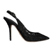 Dolce & Gabbana Svart Spets Slingback Klackar Black, Dam