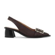 Ganni Spetsig Slingback Decolleté med Unik Klack Brown, Dam