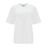 Ganni Broderad Logotyp Oversized T-shirt White, Dam