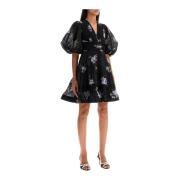 Zimmermann Blommig Plisserad Organza Miniklänning Black, Dam