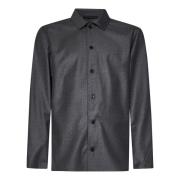 Low Brand Grå Flanell Overshirt med Klassisk Krage Gray, Herr