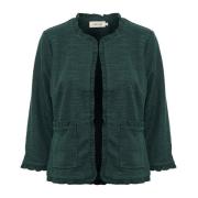 Cream Volangkant Cardigan i Ponderosa Pine Green, Dam