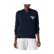 Emporio Armani Blå Zip Hoodie med Tryckt Logotyp Blue, Dam