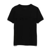 Givenchy Svart T-shirt med flockad logotyp och rund hals Black, Dam