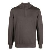 Paul & Shark Ull Half-Zip Stickat plagg med Broderi Brown, Herr