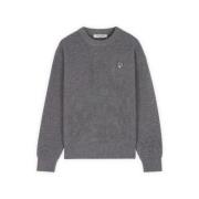 Maison Kitsuné Räfflad långärmad tröja med tonal logotyp Gray, Herr