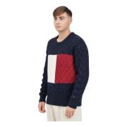 Tommy Hilfiger Färgblock Rundhals Tröja Blue, Herr