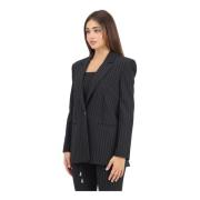 Patrizia Pepe Svart Randig Dam Blazer Jacka Black, Dam