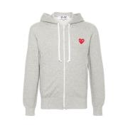 Comme des Garçons Play Grå Stickad Hoodie med Hjärtmärke Gray, Herr