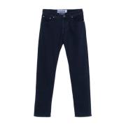 Jacob Cohën Blå Textured Tapered Leg Jeans Blue, Herr