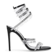 René Caovilla Svart Satin Kronljus Sandal Black, Dam