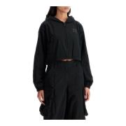 Alexander Wang Sportig Cropped Hooded Jacket med Logo Black, Dam