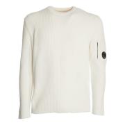 C.p. Company Vit Crew Neck Stickat Aw24 White, Herr