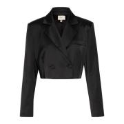 Gestuz Kort Svart Blazer med Bred Krage Black, Dam