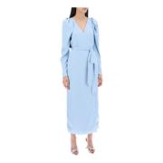 Rotate Birger Christensen Satin Wrap Midi Klänning med Crossover Blue,...