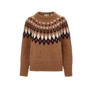 Veronica Beard Fair Isle Pullover Anne Sweater Brown, Dam