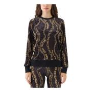 Versace Jeans Couture Sammet Kedja Tryck Hals Topp Black, Dam