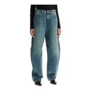 Darkpark Högmidjade slitna denim snickarjeans Blue, Dam