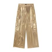 Pinko Beige Wide Leg Byxor Metallic Finish Beige, Dam