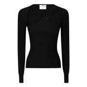 Courrèges Ribbstickad Topp Black, Dam