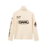 Oamc Grafisk Ull Rollneck Tröja i Ecru Beige, Herr