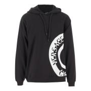 Versace Jeans Couture Logo Bomullssweatshirt Hoodie Svart Vit Black, H...