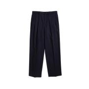 Norse Projects Avslappnad bomull ull twill plisserad byxa Blue, Herr