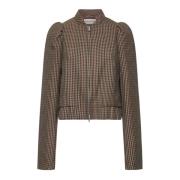 Dries Van Noten Gingham ulljacka med mandarinkrage Multicolor, Dam