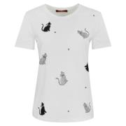 Max Mara Studio Glitter Print Bomull T-shirt White, Dam