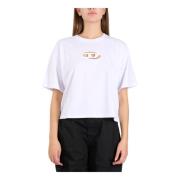 Diesel Ekologisk Bomull Logo Broderad Crop Top White, Dam