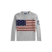 Polo Ralph Lauren Amerikanska Flagg Ullstickad Tröja Gray, Herr