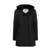 Woolrich Svart Vinterrock med Avtagbar Huva Black, Dam