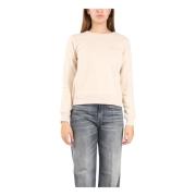 Dondup Broderad logotyp crewneck sweatshirt i bomull Beige, Dam