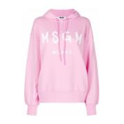 Msgm Rosa Logotyp Tryckad Huvtröja Pink, Dam