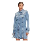 Tommy Hilfiger Denim Knapp-upp Långärmad Klänning Blue, Dam