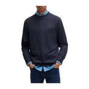 Hugo Boss Blå Crew Neck Sweater Astefano Blue, Herr