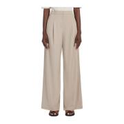 Max Mara Elegant Palazzo Byxor Dove Grey Beige, Dam